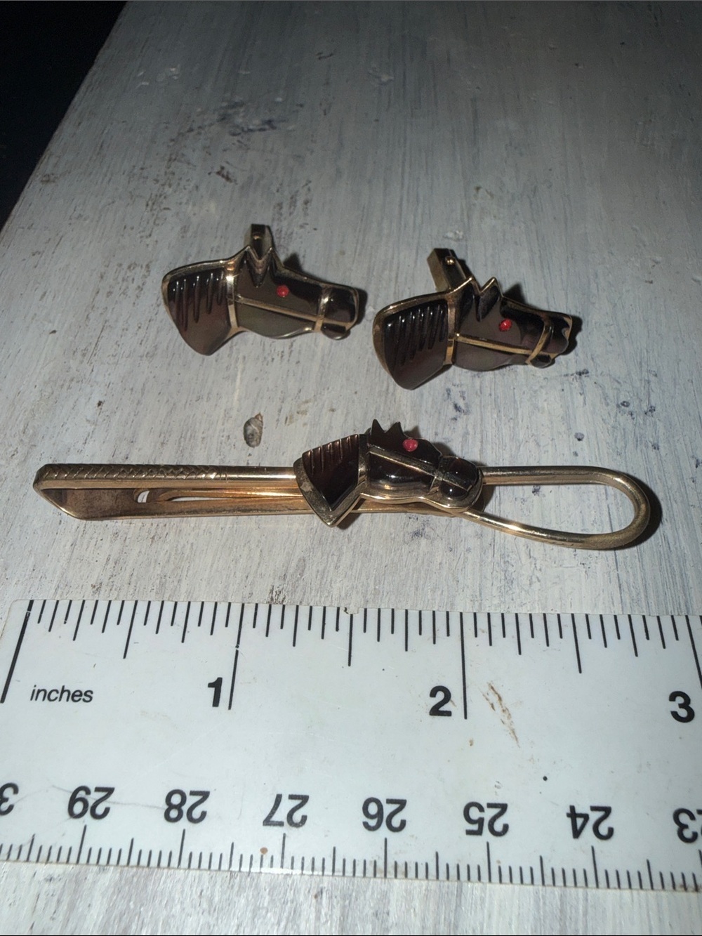 Gold Horse Head Cufflinks and Tie Clip Set